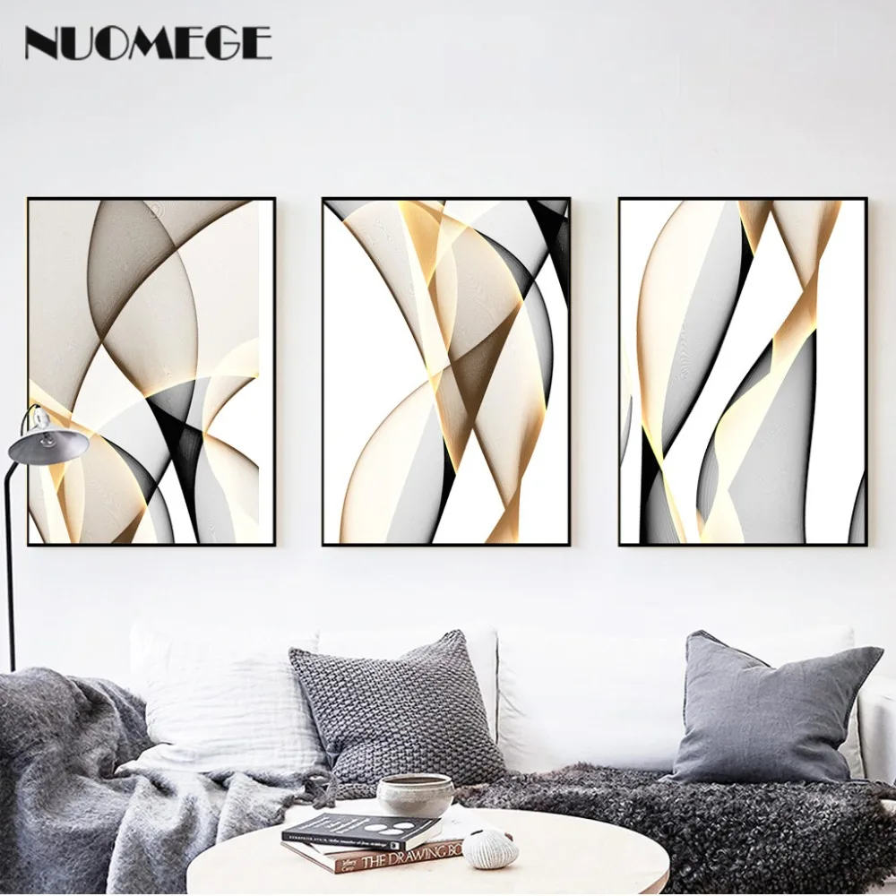 

NUOMEGE Abstract Modern Creative Canvas Painting Ink Line Posters Prints Nordic Wall Art Pictures for Living Room Home Decor