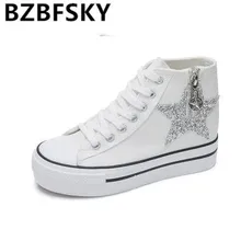 Женские повседневные ботинки весна парусиновые женские ботинки цвет: белый черный женские модные ботинки на платформе с молнией высокие ботинки на плоской подошве