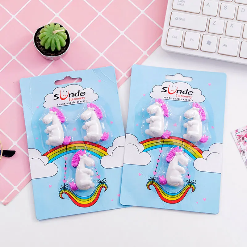 

3 pcs/lot Cute hippopotamus Cartoon animal eraser set pencil rubber eraser kawaii stationery school supplies kids girl gifts