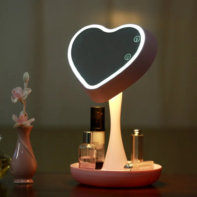 

Hot Sale Heart LED Cosmetic Mirror Night Light with Color Changing for Bedroom