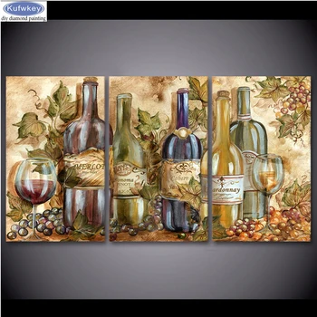 

3 Pieces diy diamond painting mosaic embroidery 5d diamond art Bottle Wine Glass Abstract Painting Home Decor Wall stickers A3