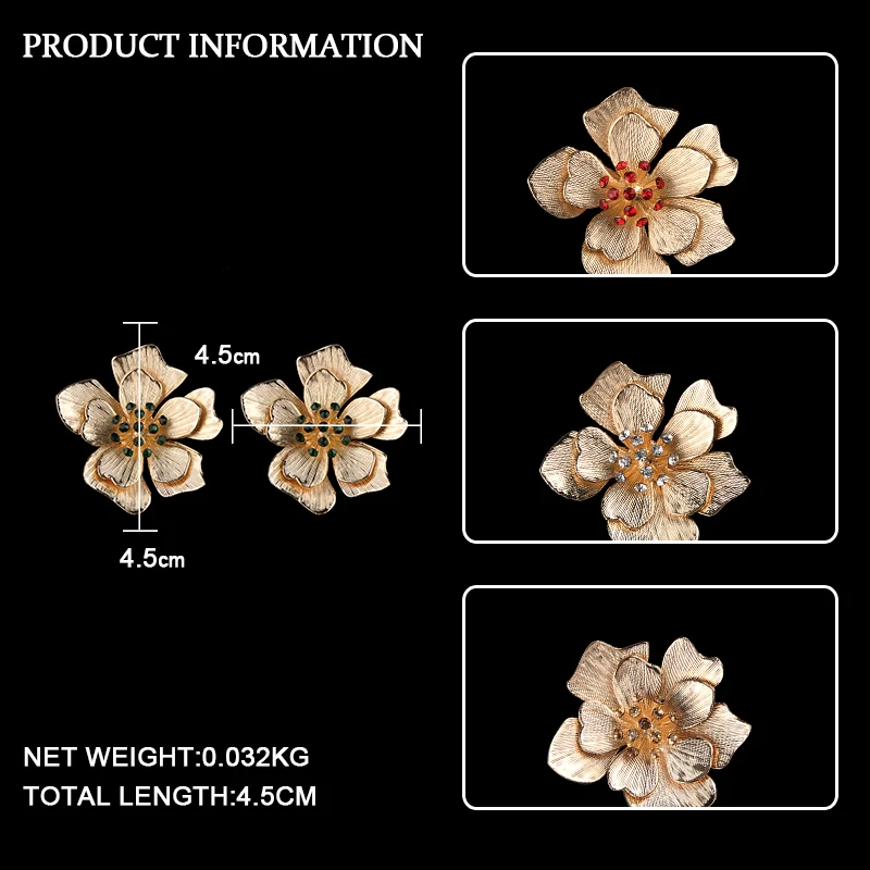 Dvacaman, большие золотые металлические серьги-гвоздики в виде цветка для женщин, трендовые массивные серьги с кристаллами шампанского, ювелирные украшения, подарки