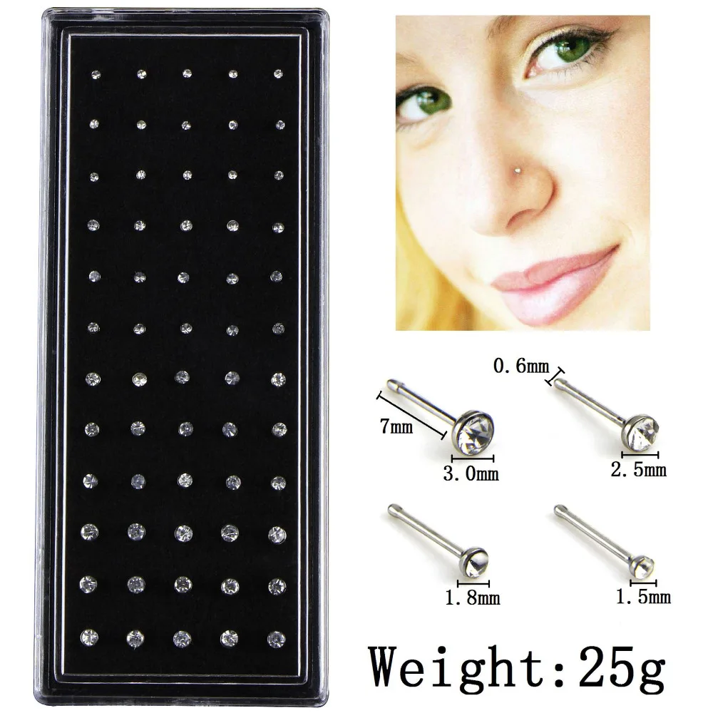 Mix Colors Clear Nose Piercing Studs Fashion 316L Surgical Steel ...