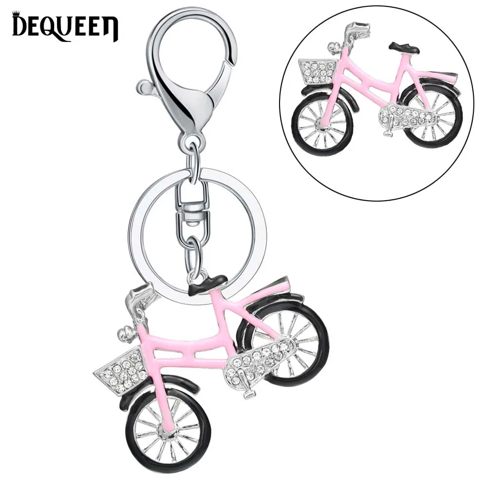 Newest Pink Bicycle Keychain Rhinestone Keyrings Key Chains Holder For