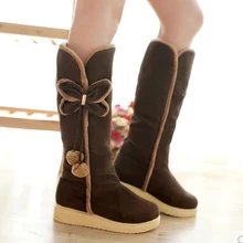 Gaotong/ классические женские зимние ботинки; сезон осень-зима теплая хлопковая обувь на Плоском Каблуке с бантом и помпонами Большие размеры