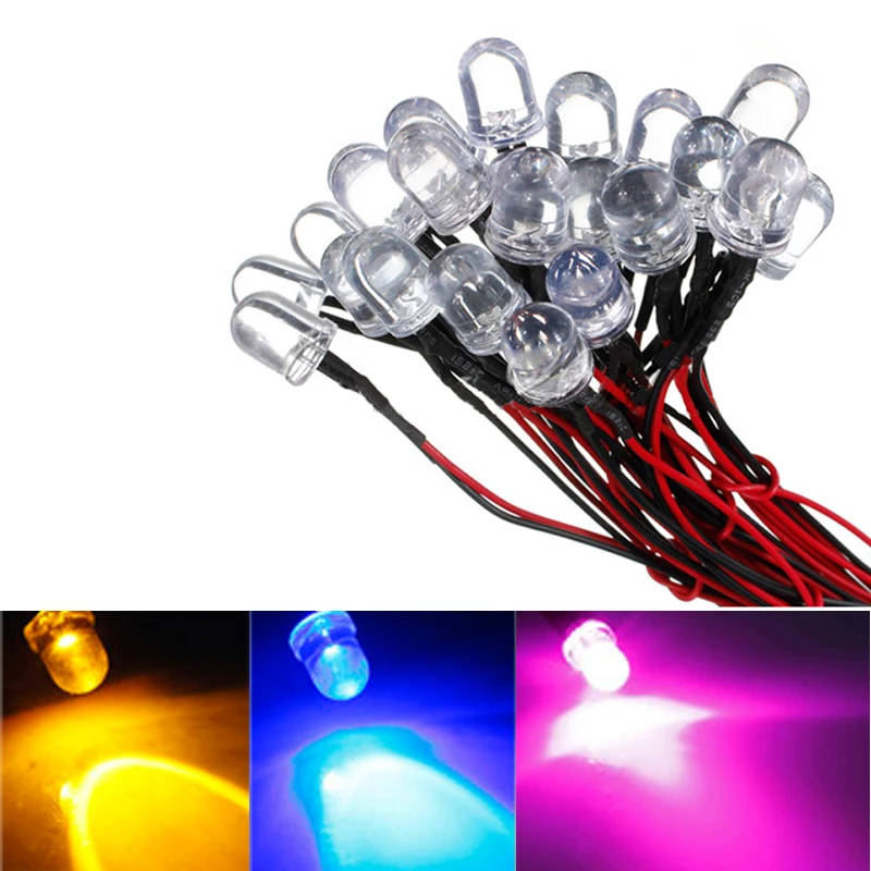 

50 pcs/lot 12V 20cm LED Pre wired 10Mm yellow/blue/pink LED Light Lamp Bulb Prewired Emitting Diodes For DIY Home Decoration