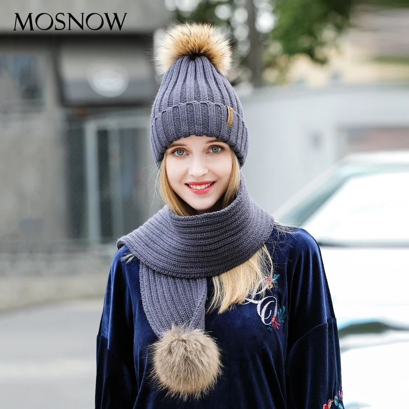 

Winter Hats And Scarf Set For Women Fashion 2019 High Quality New Knitted Warm Fur Pompom Beanies Scarves Bonnet #MZ700