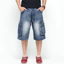 Низкопосаженные джинсы для скейтборда джинсовые шорты мужские хип хоп новые модные широкие мульти-накладные карманы шорты плюс размер