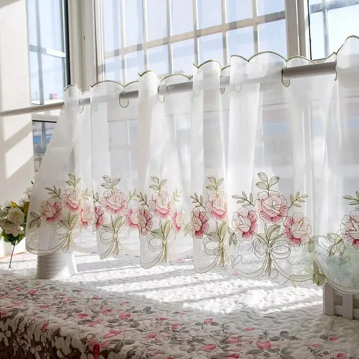 

Junwell Polyester Voile Golden Rose Embroidery Kitchen Curtain Coffee Curtain Dust-Proof Decoration For Kitchen 1 PC