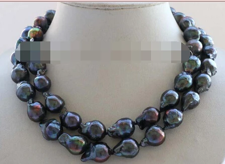 

xiuli 003525 17-18" Double Natural Black Baroque Reborn Keshi Pearl Necklace