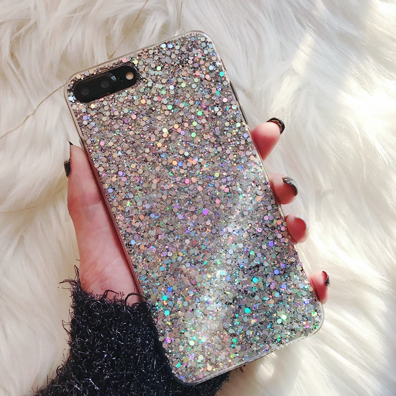 Luxury Glitter Epoxy Crystal Phone Case with Sequins Premium Soft Cover