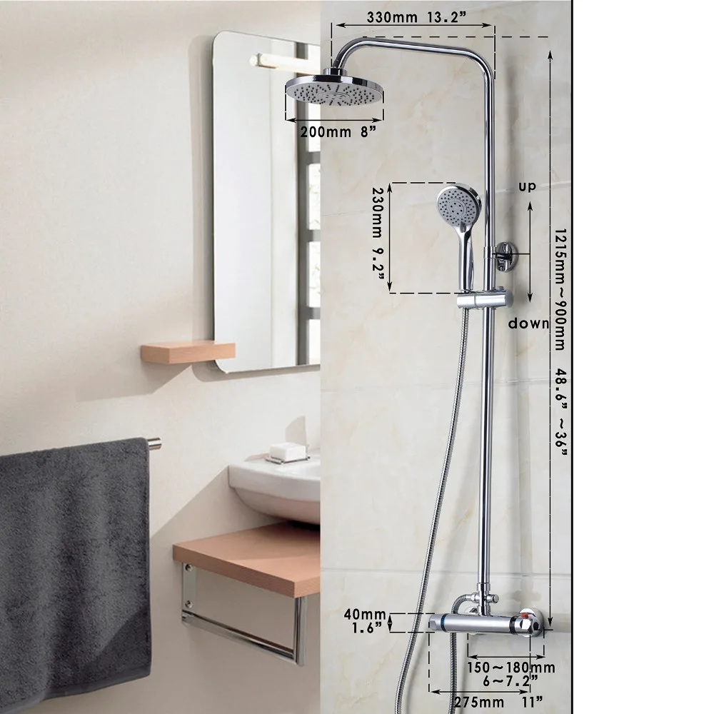 Kemaidi Ванная комната кран Chrome полированной душ Термостатический смесители краны настенные осадков Смесители для душа