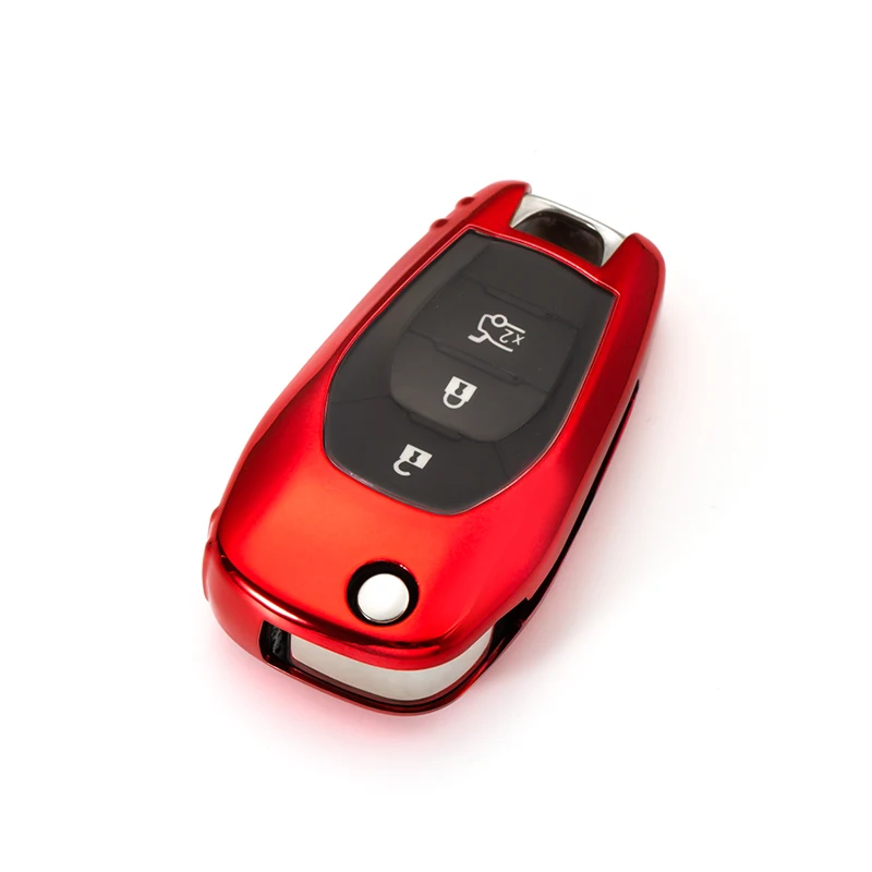 Мягкий ТПУ Корпус для Chevrolet Aveo Cruze новая замена 3 кнопки Складной флип-пульт дистанционного ключа автомобиля чехол - Название цвета: F-red
