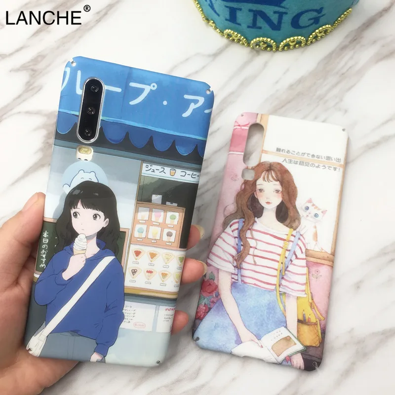 

LANCHE Hard Plastic Girl Phone Case For Huawei P20 Lite P30 Mate 20 Pro Honor 9 10 V20 V10 20i Case Slim PC kawaii Phone Cover
