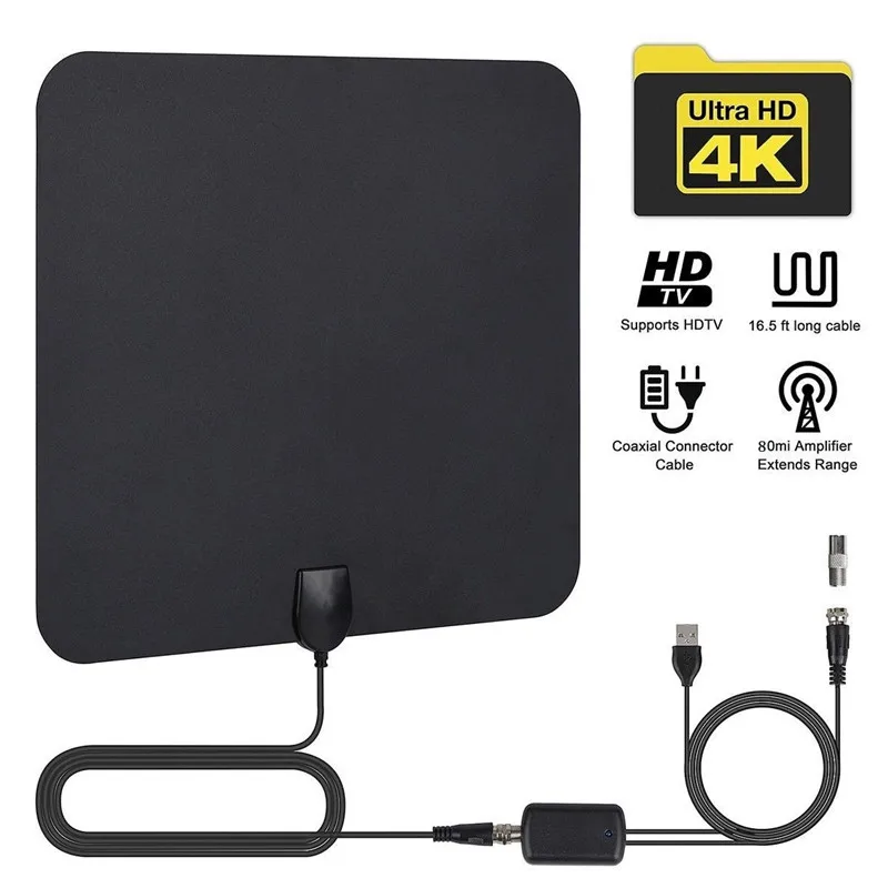 

1PCS Digital Indoor TV Antenna Up To 50 Miles Range HD TV Digital Amplifier 80-108 MHz HDTV Digital TV Signal Reception
