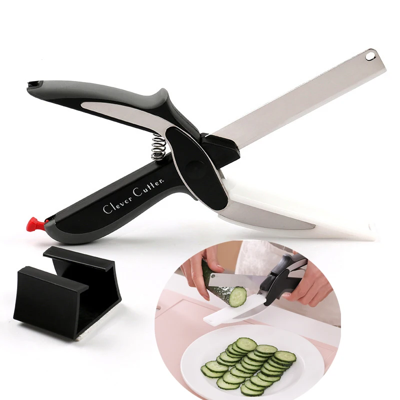 

Vegetable Knife 2 in 1 Food Chopper Kitchen Scissor Smart Cutter Kitchen Knife Shear Vegetable Slicer Dicer with Cutting Board