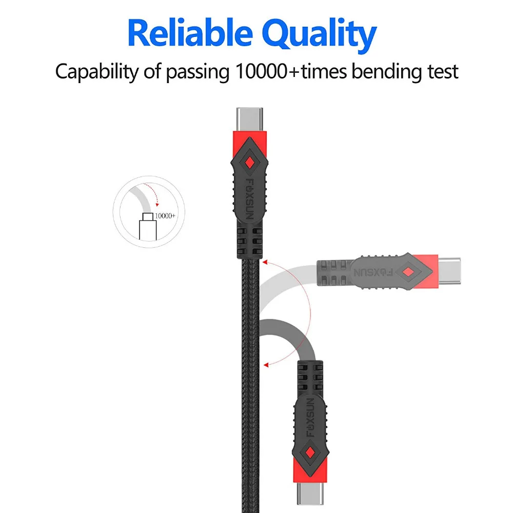 Foxsun [4 حزمة] USB نوع C تهمة كابل ، النايلون مضفر USB C كابل ل شحن والمزامنة الحبل شحن