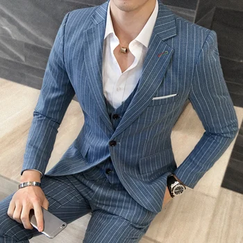 Plyesxale 3 Piece Stripe Suits Men Designer Casual Man Suit Slim Fit Groom Wedding Suit Sky Blue Khaki Grey Burgundy 5XL Q347
Plyesxale 3 Piece Stripe Suits Men Designer Casual Man Suit Slim Fit Groom Wedding Suit Sky Blue Khaki Grey Burgundy 5XL Q347