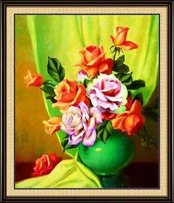 Needlework DMC DIY Cross stitch Embroidery kit set Curtain vase rose floral Flowers Cross-Stitch oil painting wall decor | Дом и сад