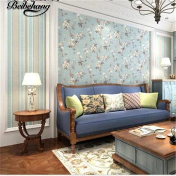 

beibehang Wallpaper Retro Pastoral American Village Nonwovens Wallpaper Bedroom Living Room Background Stripes AB Wallpaper