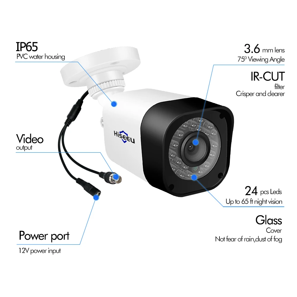  Hiseeu 4CH AHD CCTV Security Camera System 2MP 1MP IR-Cut Outdoor Camera Video Surveillance system  - 32970730833