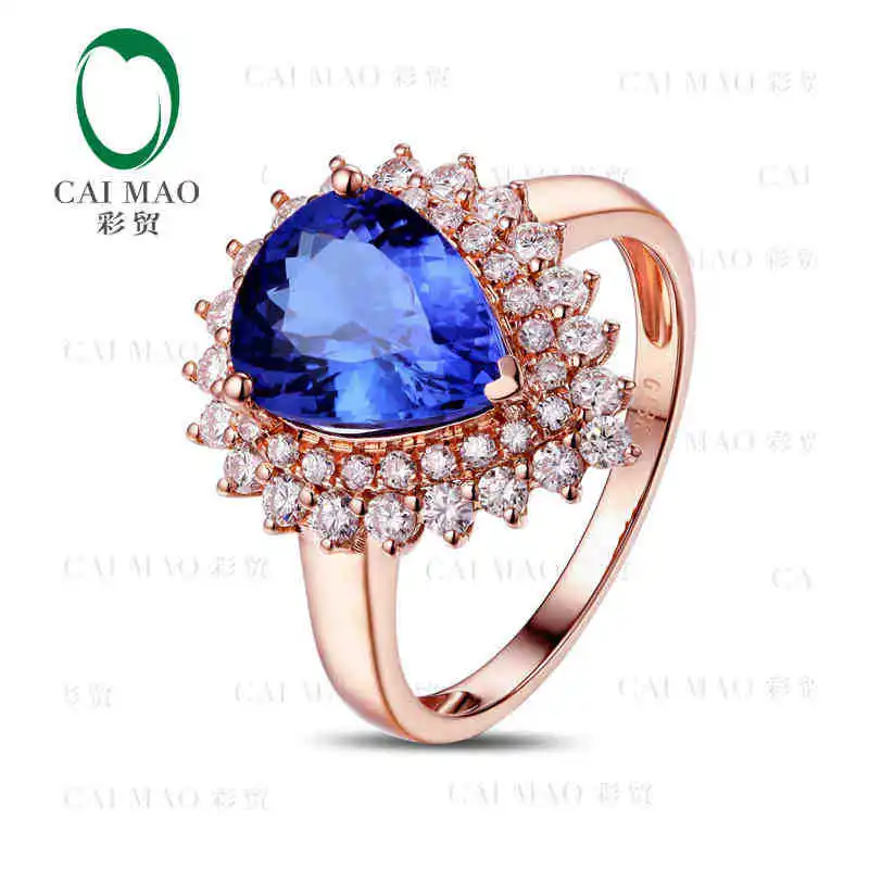 

CaiMao 18KT/750 Rose Gold 2.55 ct Natural IF Blue Tanzanite AAA 0.63 ct Full Cut Diamond Engagement Gemstone Ring Jewelry