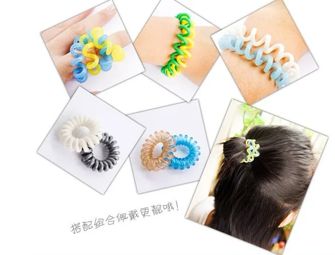 100pc Minimal Mix Styles Hair Accessories Novelty Cute Candy Color Jewelry Hair Ring Hair Rope Candy-colored Telephone Wire