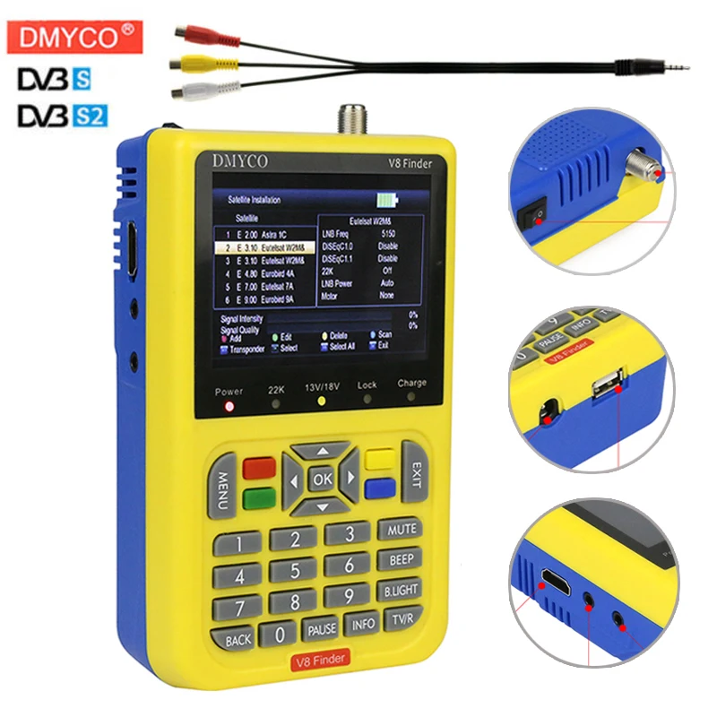 

Original DMYCO Satellite Finder DVB-S2 High Definition SatFinder Meter MPEG-2 MPEG-4 With LCD Screen Display Satfinder