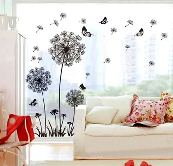 

DIY flying dandelion flower butterfly Wall Stickers Living Room Bedroom Wall Art Home decor decals Backdrop mural