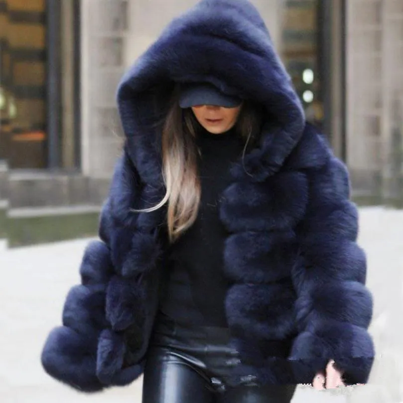 Buy Winter Fashion Hooded Faux Fox Fur Coat Fake Fur