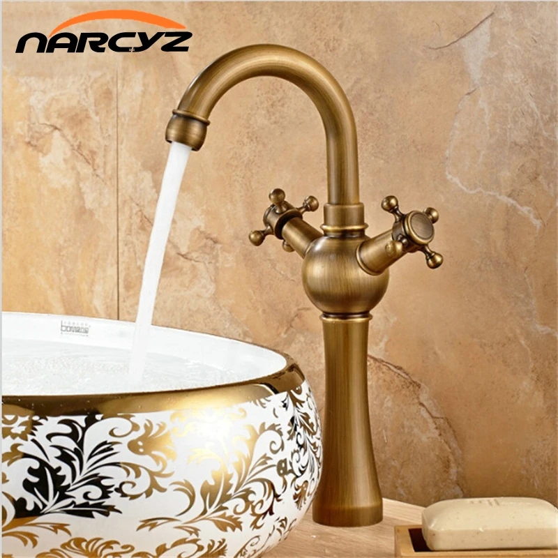 Double Handles Antique Brass Faucets Bathroom Basin Brass ...
