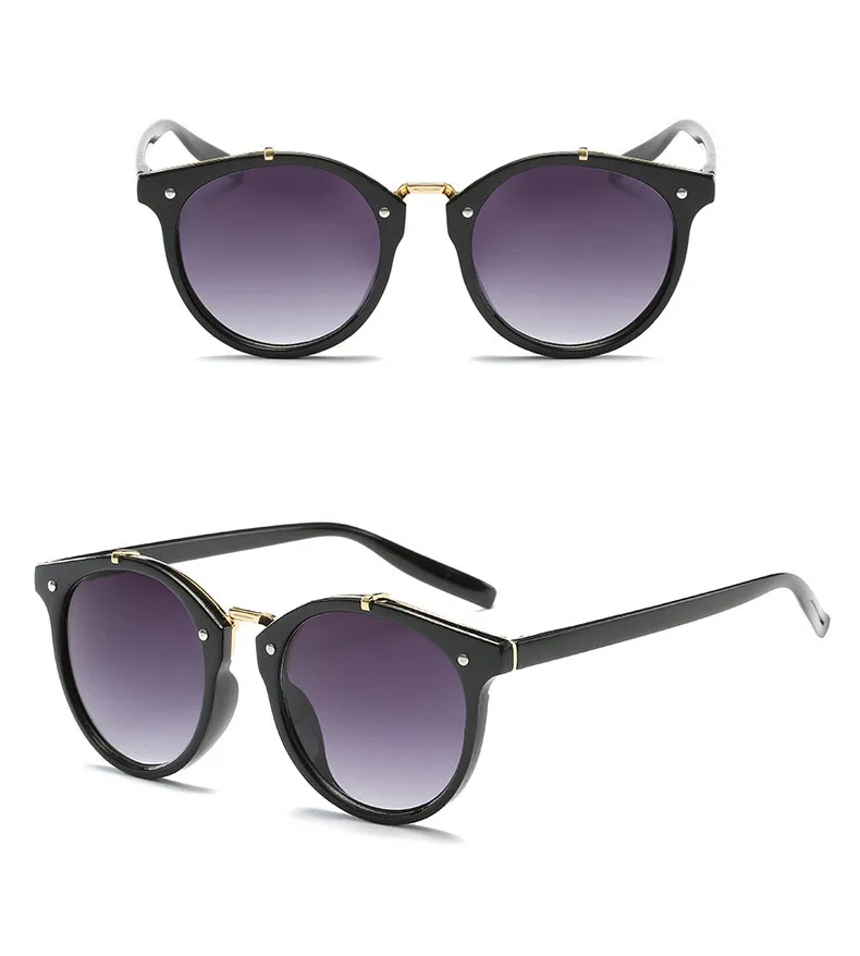 Роскошные Брендовые мужские солнцезащитные очки, женские Модные Винтажные летние круглые солнцезащитные очки в стиле ретро, мужские солнцезащитные очки gafas ray bann - Цвет линз: Black