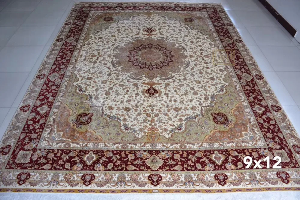 

Free shipping 9'X12' 230 Line Handmade Silk Oriental Persian Rug hand Knotted silk carpet for home decoration
