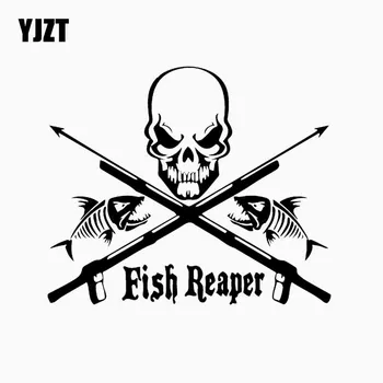 

YJZT 16CM*13.5CM Fish Reaper Skull Diver Down Speargun Car Boat Truck Vinyl Decal Car Sticker Black/Silver C24-1069