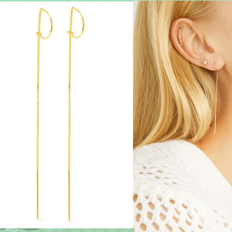 

925 Solid Sterling Silver Line Threader Thread Chain Dangle Earrings Jewelry A1483