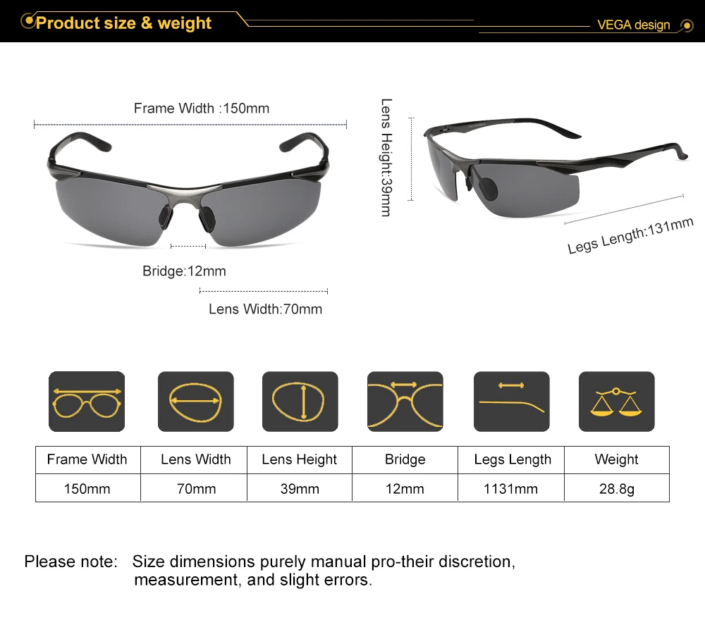 VEGA Eyewear Black Polarized Sunglasses Sport Driver Fishing Men Male Aluminum Sunglass jpg (1)