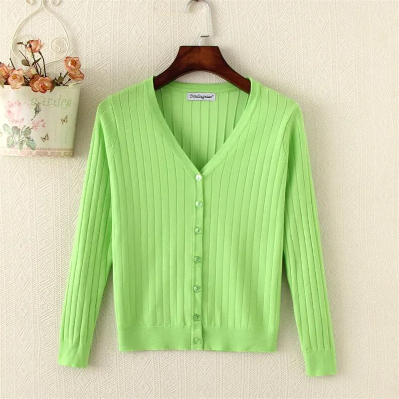 Осенний женский кардиган, вязаный свитер с длинным рукавом, повседневный женский короткий свитер на пуговицах, 12 цветов, большой размер 4XL R557 - Цвет: green