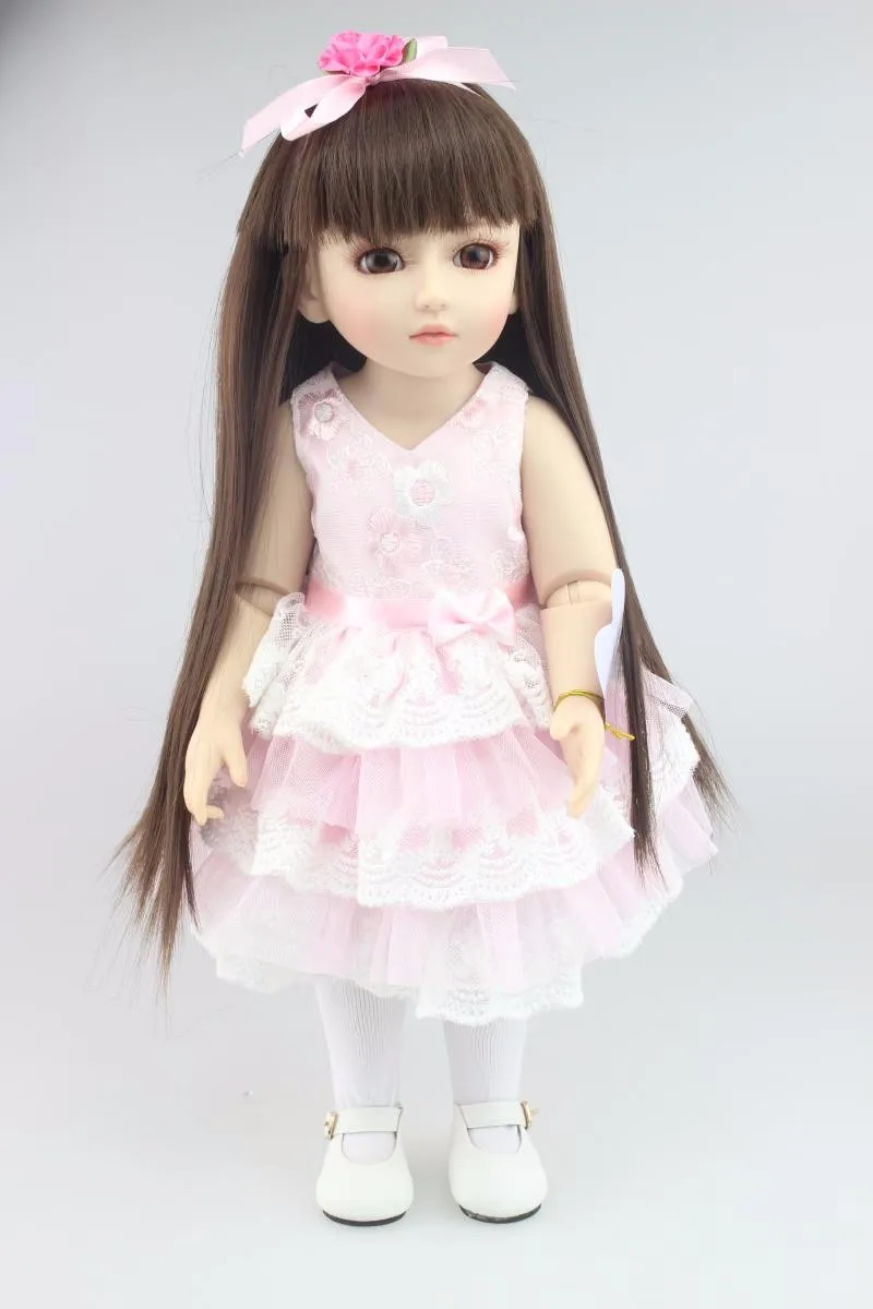 1/4 SD BJD куклы милый и приятный большие глаза принцессы для девочек коричневый длинные волосы розовое платье Lifelike Reborn Boneca подарок для детей