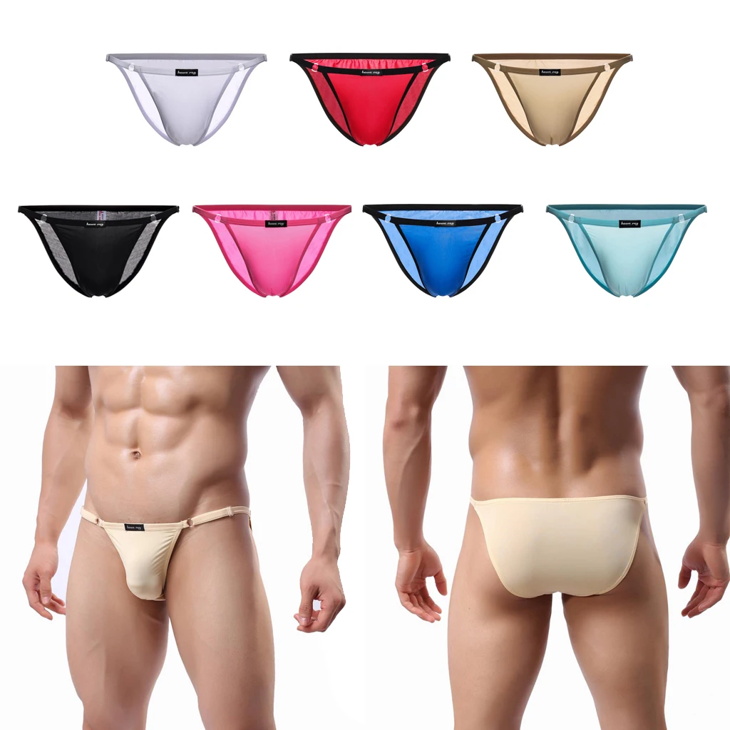 

Mens Ice Silk Sexy Underwear Breathable Half Transparent Briefs Low-waist Briefs Panties Semi-perspective String Thongs for Men