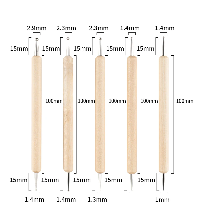 5 шт. 2 Way пунктировальное перо для дизайна ногтей кисть роспись по дереву акриловая УФ-гель для ногтей в горошек Палочки со шнуровкой, украшенные стразами, накладные стразы набор инструментов для маникюра