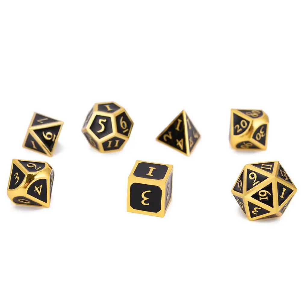Kopen DnD Metal Dice Goud met Zwart Emaille Cursief Lettertype voor DnD RPG MTG en Wiskunde Onderwijs