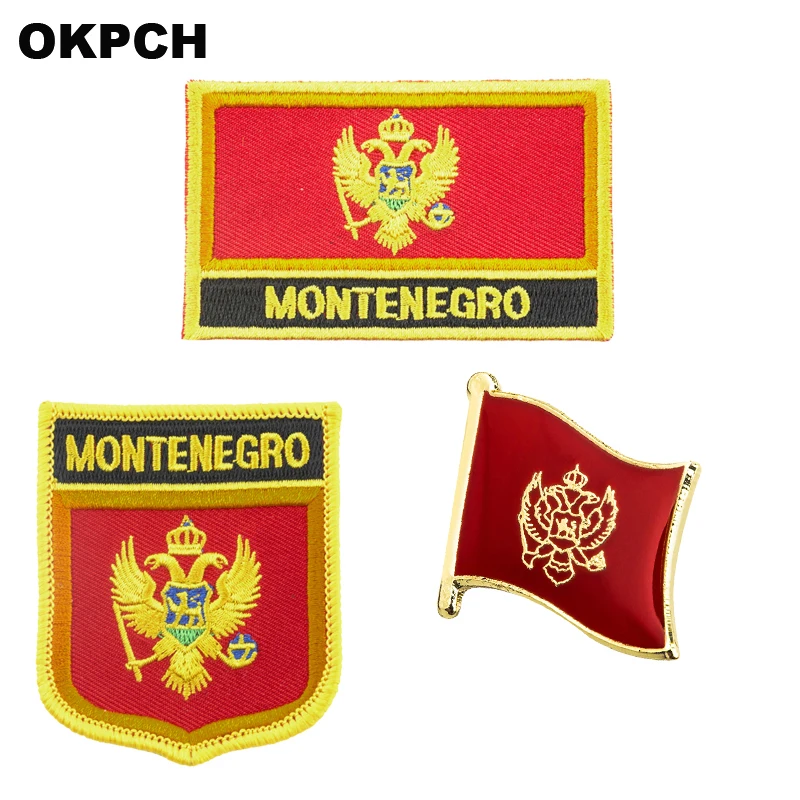 

Montenegro National Flag Embroidered Iron on Patches for Clothing Metal badges PT0004-3