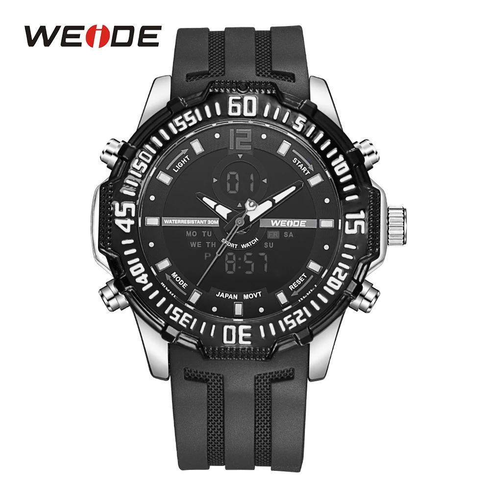 

WEIDE Men's Sports Watch Military Analog Quartz Digital Alarm Back Light Day Black Dial Rubber Band Strap Wristwatch Waterproof