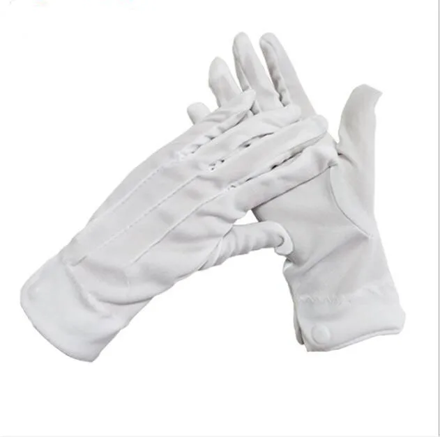 

1pair White polyester cotton three-ribbon belt buckle military gloves thickening etiquette command gloves