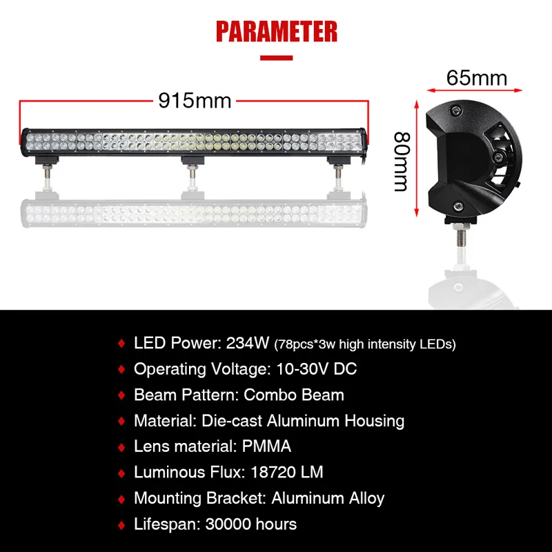 234 Вт 36-дюймовый внедорожный светодиодный рабочий светильник, комбинированный луч для джипа, автомобиля, мотоцикла, квадроцикла, внедорожника, 4X4 грузовика, УАЗ, газ 6000 K, дополнительный светильник