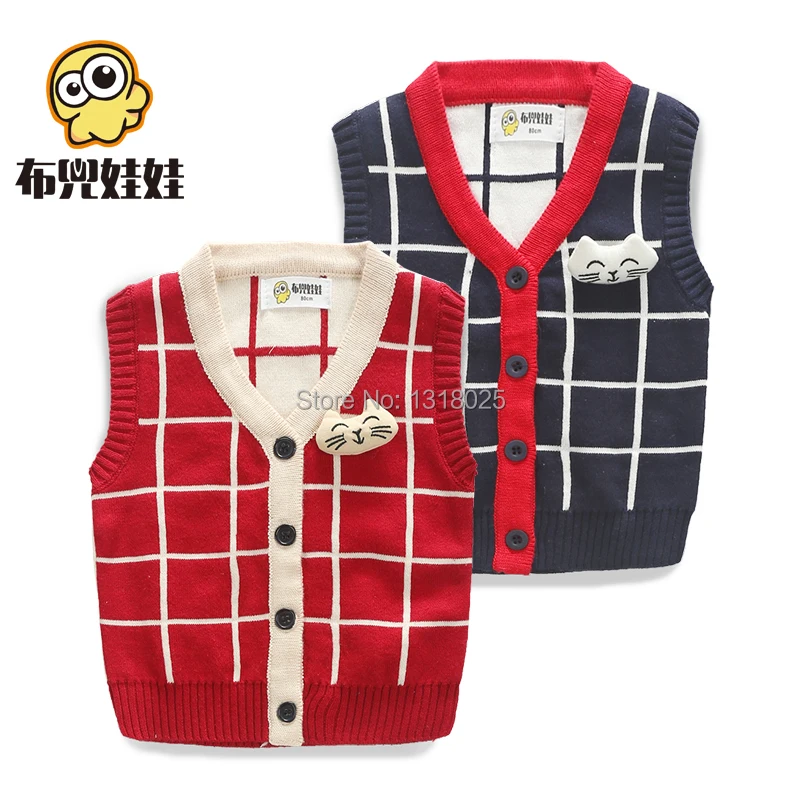 

Spring children's clothing boys sweater vest male child 100% cotton woven sweater vest british style baby thin leisure sweater