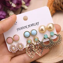 FAMSHIN Vintage Orecchini Con Perno Set Misto Per Le donne Della Boemia di Colore Dell'oro Foglia di Fiore di Pietra Dichiarazione Appendere Brincos Gioielli 2019 nuovo