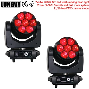 

Free Shipping 2pcs/lot Music Stage Lighting 7x40W LED RGBW 4IN1 Zoom Moving Head Light wash DJ Light DMX512 Sound Party Lights