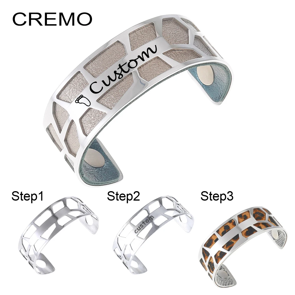 

Cremo Name Bangles Custom Engrave Bracelets Love Cuff Bracelets Personalized Reversible Leather Manchette Femme Pulseiras