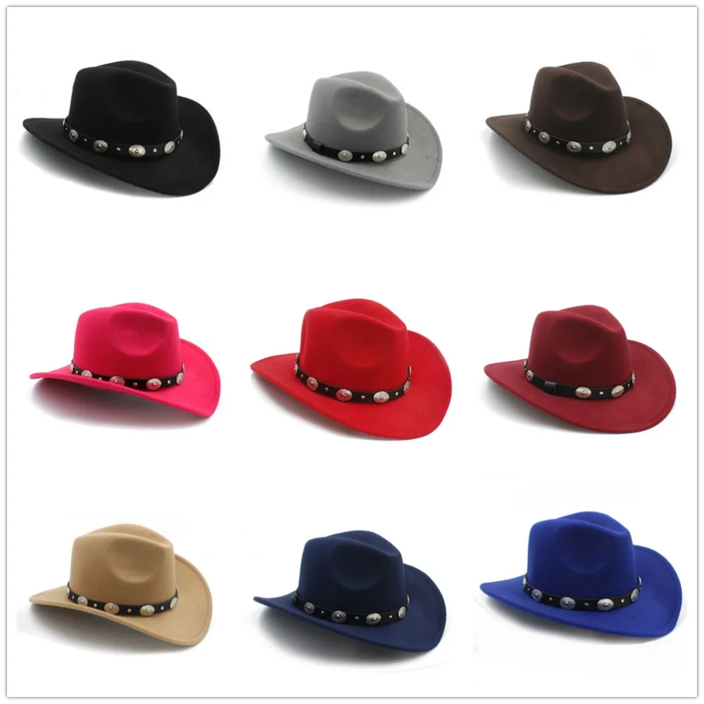 Новая Винтажная шерстяная ковбойская шляпа для женщин и мужчин с широкими полями ковбойская джазовая Кепка с кожаной кепкой Toca Sombrero